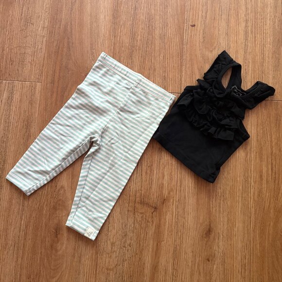 Burt’s Bees & Sew Sassy Baby Girl 2 Piece Set NB & 0-3 Month Stripe Black - Picture 1 of 7